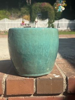 Teal Glazed Ceramic Planter Pot 7”