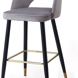 Bar Stools Velvet Upholstered Stools for Kitchen Counter Pub,Gray
