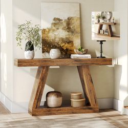 LITTLE TREE 55-Inch Sofa Table with Storage, Farmhouse Console Table for Home, Rectangular Wooden Entryway Furniture for Living Room, Bedroom, Office,