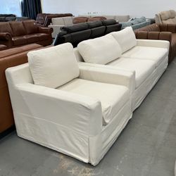 White Slipcover Loveseat Sofa And Chair 