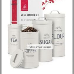 noonberry canister sets for kitchen counter, farmhouse canisters, set of 4 airtight coffee tea flour sugar canisters sets for