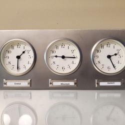 Pottery Barn Around The World 3 Time Zones Brushed Nickel Clock
