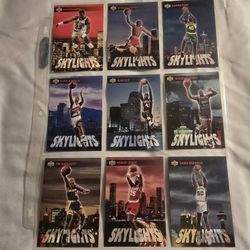 1993 NBA Skylights Insert Lot – Jordan, Shaq, Kemp, Robinson – 9 Cards
