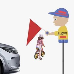 (911120) Kids at Play Safety Signs for Street - 45” Double-Sided Reflective Slow Down Children Playing Sign with Warning Flag, Heavy Duty Slow Down Si