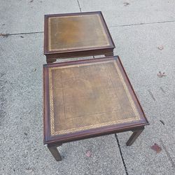 2 Matching Mahogany Leather Top tables 1950s Mid Century 