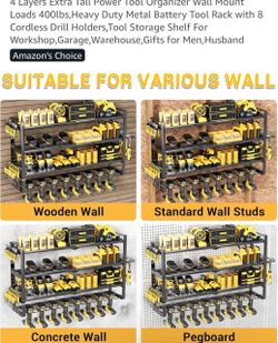 4-Layer Wall Mount Power Tool Organizer Rack