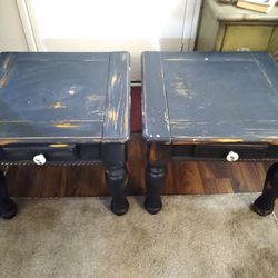 Solid Wood Black Distressed End Tables