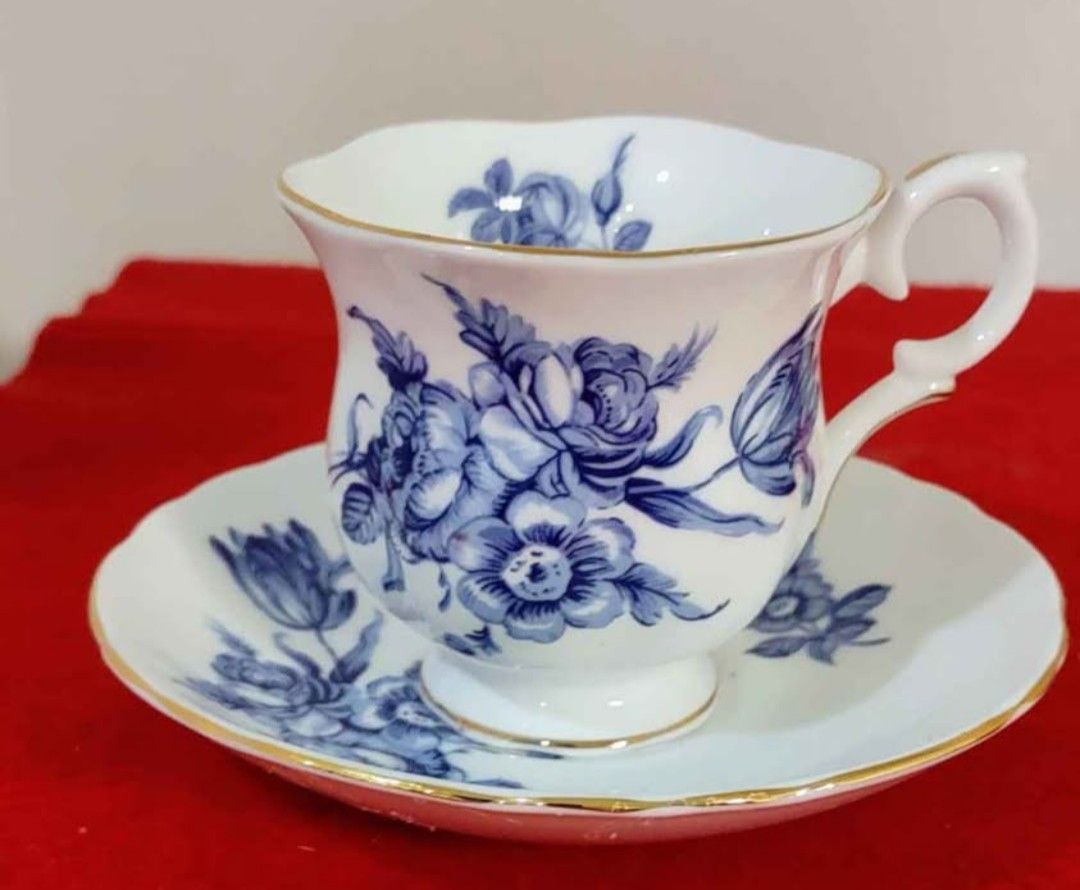 Crown Staffordshire Teacup and Saucer: Vintage Blue Floral Tea Cup