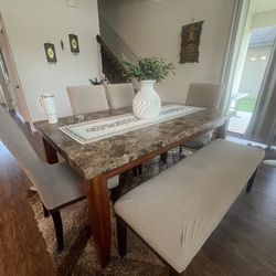 Granite Dining Table With 4 Chairs And 1 Bench 