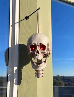 Hanging Skeleton Head Red LED Eyes Indoor/ Outdoor Halloween Decor