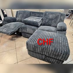 Jumbo Corduroy Power Recliner Sectional Sofa