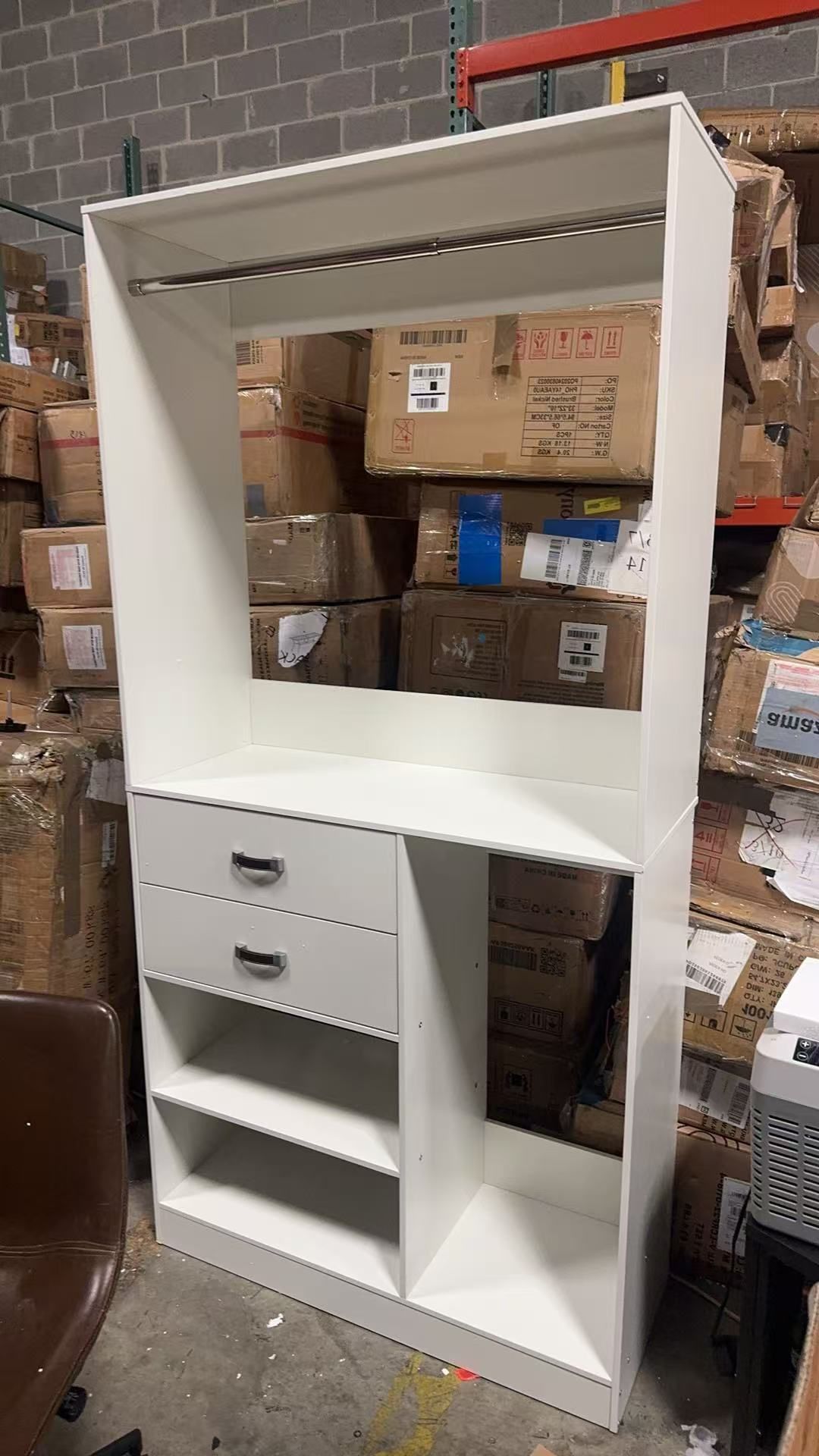 Freestanding Closet System with Suitcase Storage