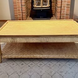 Large Rattan And Wood Coffee Table 