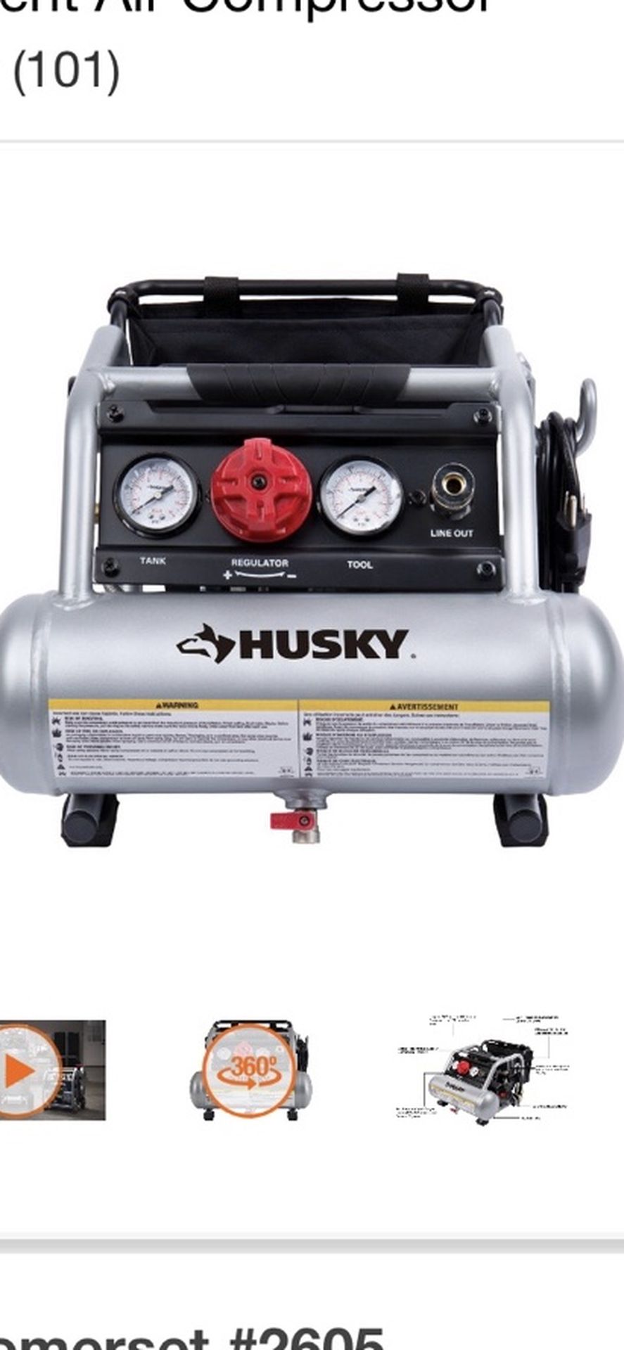 Husky 1 Gal. Portable Electric-Powered Silent Air Compressor