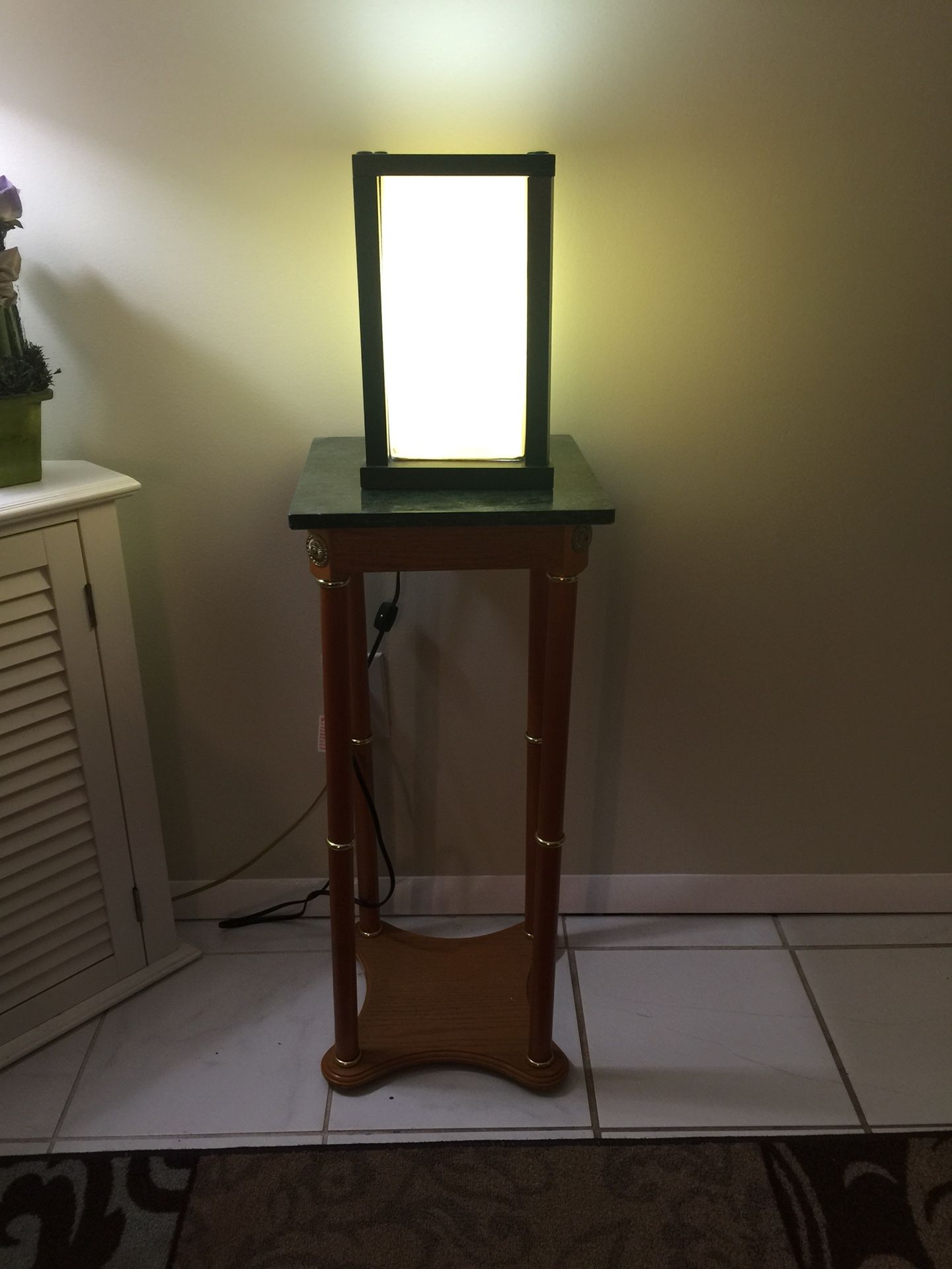 Antique side table with top marble green and lamp