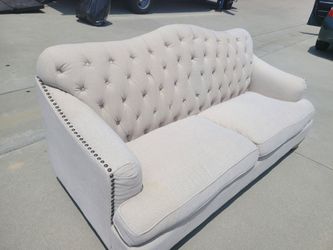 Like New Tufted Linen Sofa