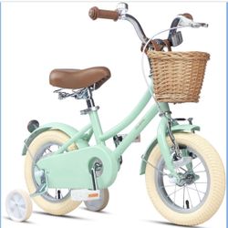 Glerc Little Molly 12-20 Inch Kids Retro Cruiser Bike for 2-13 Year Old with Wicker Basket & Training Wheels/Kickstand