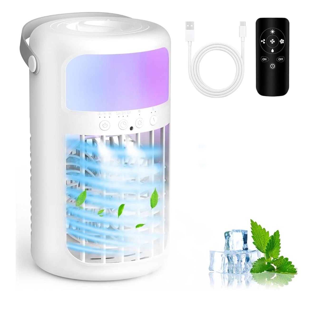Portable Air Conditioner, 2025 Upgraded 4-IN-1 Ultra-Quiet Design Portable AC Unit with 2 Cool Mist & Speeds1500ml Remote Control Air Conditioner Evap