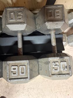 90 lb Cast Iron Hex Dumbbells Pair