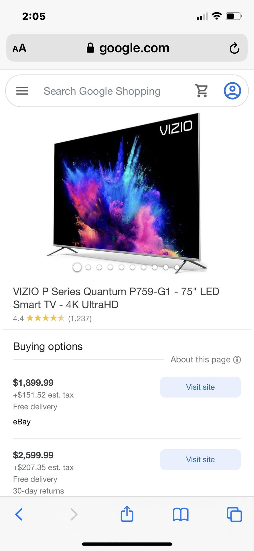 USED VIZIO 75" P759-G1 Class - LED - P Series Quantum Series - 2160p - Smart - 4K UHD TV with HDR