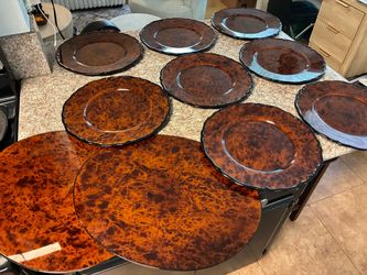 Mikasa Luxor burro, Burlwood chargers and serving trays. Vintage