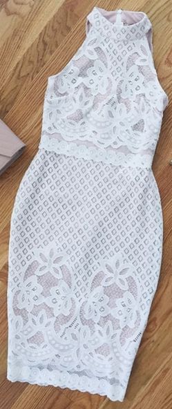 New In Bag - ASOS - Lace Body Con Dress - White And Light Pink - Size 6 Petite