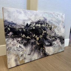 36x24 Large Black/White/Gold Glitter Canvas Art Abstract Artwork