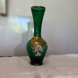 vintage emerald green Bohemian Czech bud vase