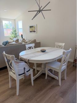 Round White Dining Table with 4 Chairs (IKEA)