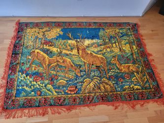 Vintage Velvet Deer Tapestry with Fringe