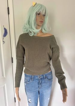 Army green olive slouchy open back sweater Size M