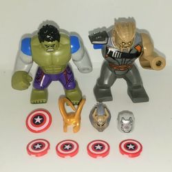 LEGO Marvel minifigure lot includes Hulk and RARE Cull Obsidian ... with Loki and killmonger helmets 