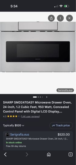 SHARP SMD2470ASY Microwave Drawer Oven, 24-inch, 1.2 Cubic Feet, 950 Watt, Concealed Control Panel with Digital LCD