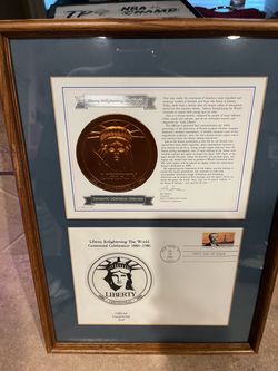 Vintage Framed First Day Issue Liberty Enlightening the World 1(contact info removed) w/Centennia Official Seal