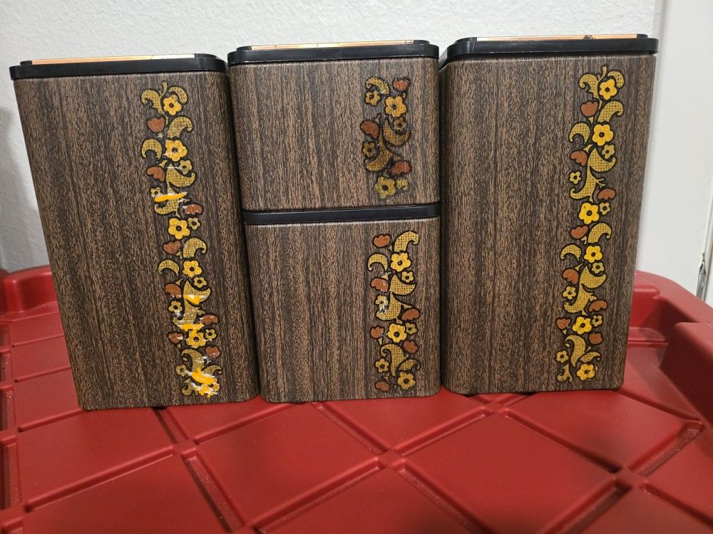 Vintage Kromex Kitchen Canisters Flowers Metal 4pc
