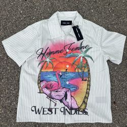 Homme Femme Flamingo Button Down Shirt 