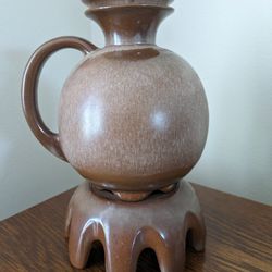 Authentic vintage Frankoma Gracetone Art Pottery carafe pitcher decanter with warmer stand is a beautiful addition to any Mid-Century Modern collectio