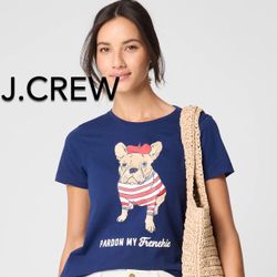 (NEW) (2 SIZES AVAILABLE) WOMEN’S J.CREW FACTORY “PARDON MY FRENCHIE” GRAPHIC TEE - SIZES: SMALL AND MEDIUM