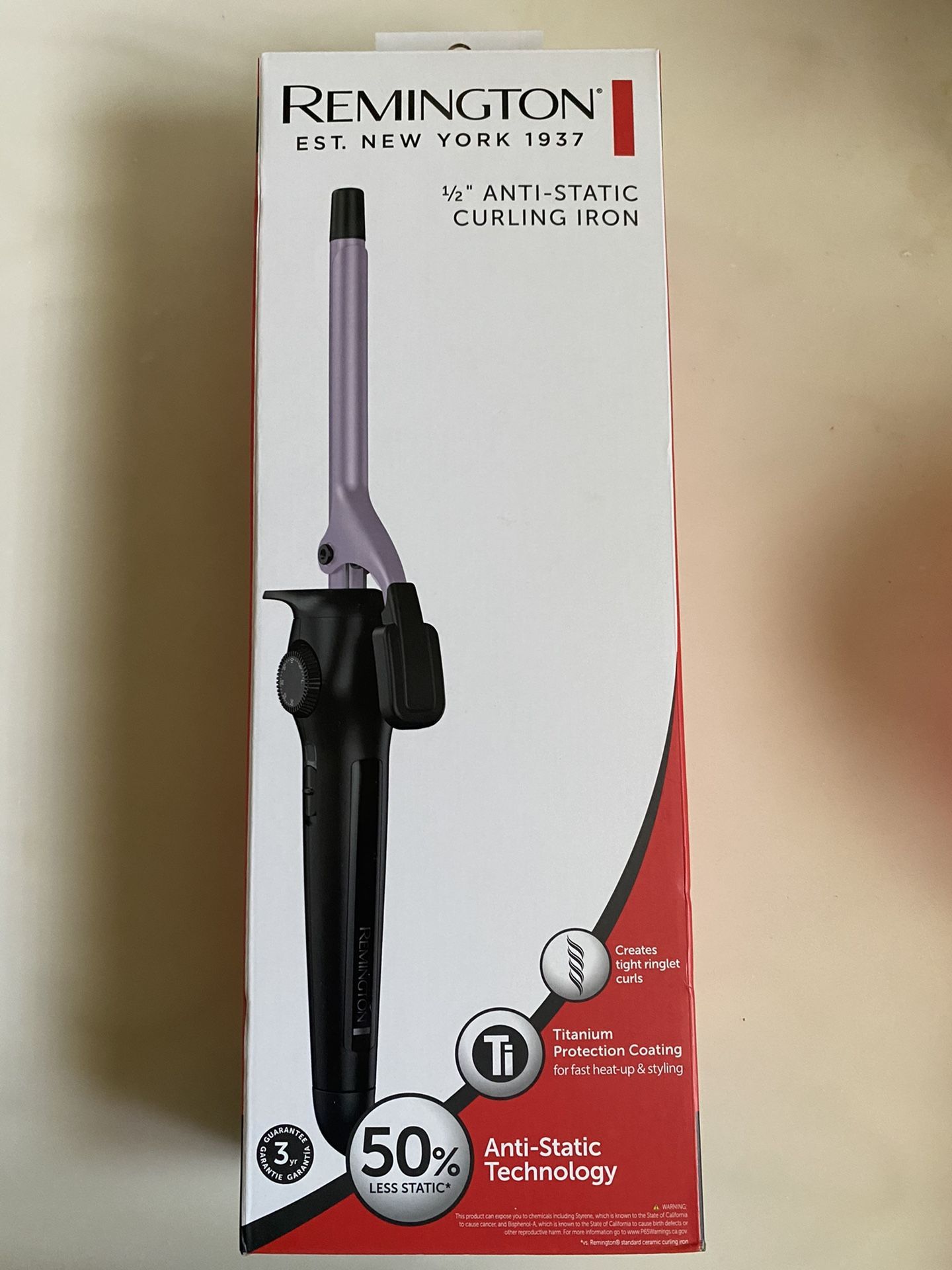 Remington Anti-Static ½-Inch Clipped Curling Iron with Titanium Protection, Fast Heat-Up, Ceramic Barrel