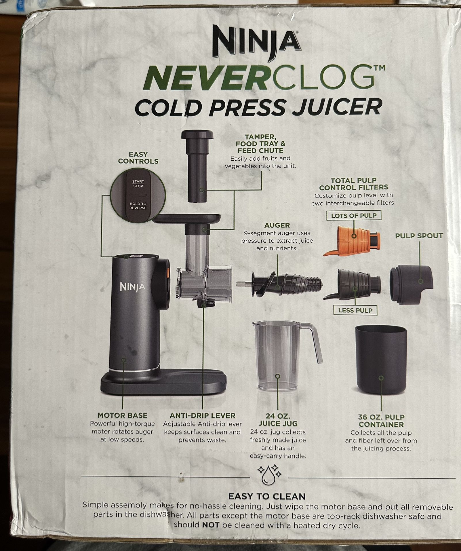 NINJA NeverClog 24 oz. Black Cold Press Juicer with Total Pulp