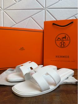 White Leather Slide Sandals
