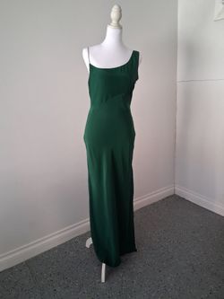 Pure silk, dark green,  extra small long dress with side slit