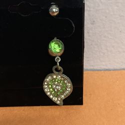 Belly Navel Ring, Surgical Steel, Silver With Green & White Crystals