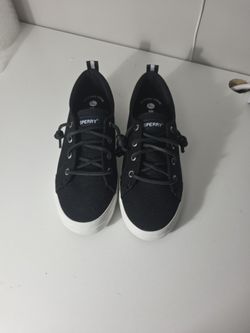 Sperry Black White Canvas Slip-On Memory Foam Women's Casual Flats Size 7