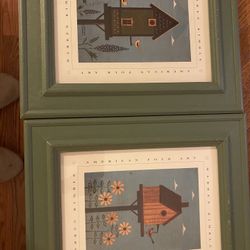 Warren Kimble Framed American Folk Art Birdhouses 