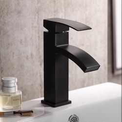 Waterfall Faucet Matte Black Basin Faucet, Water Tap Bathroom Faucet F14B
