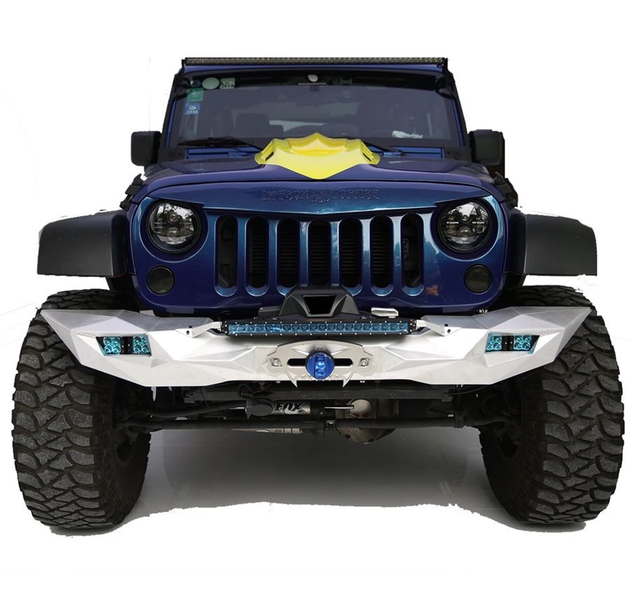 TOPFIRE Front Bumper with Winch Mounting Tray, Jeep Wrangler 07-17 Silver