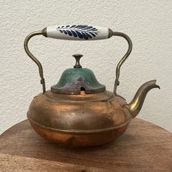 Vintage Boho Primitive Cottage Country Copper Tea Kettle