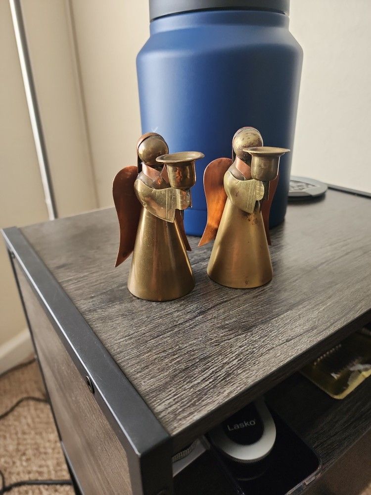 Vintage  Angel Copper & Brass Taper Candel Holders 