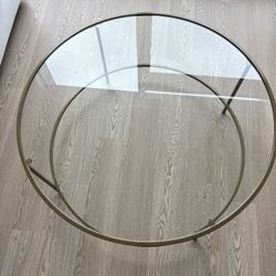 Round Glass Coffee Table with Brass Frame